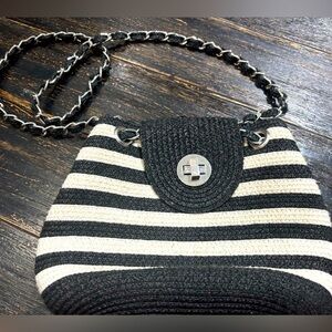Black and White Small Straw Bag